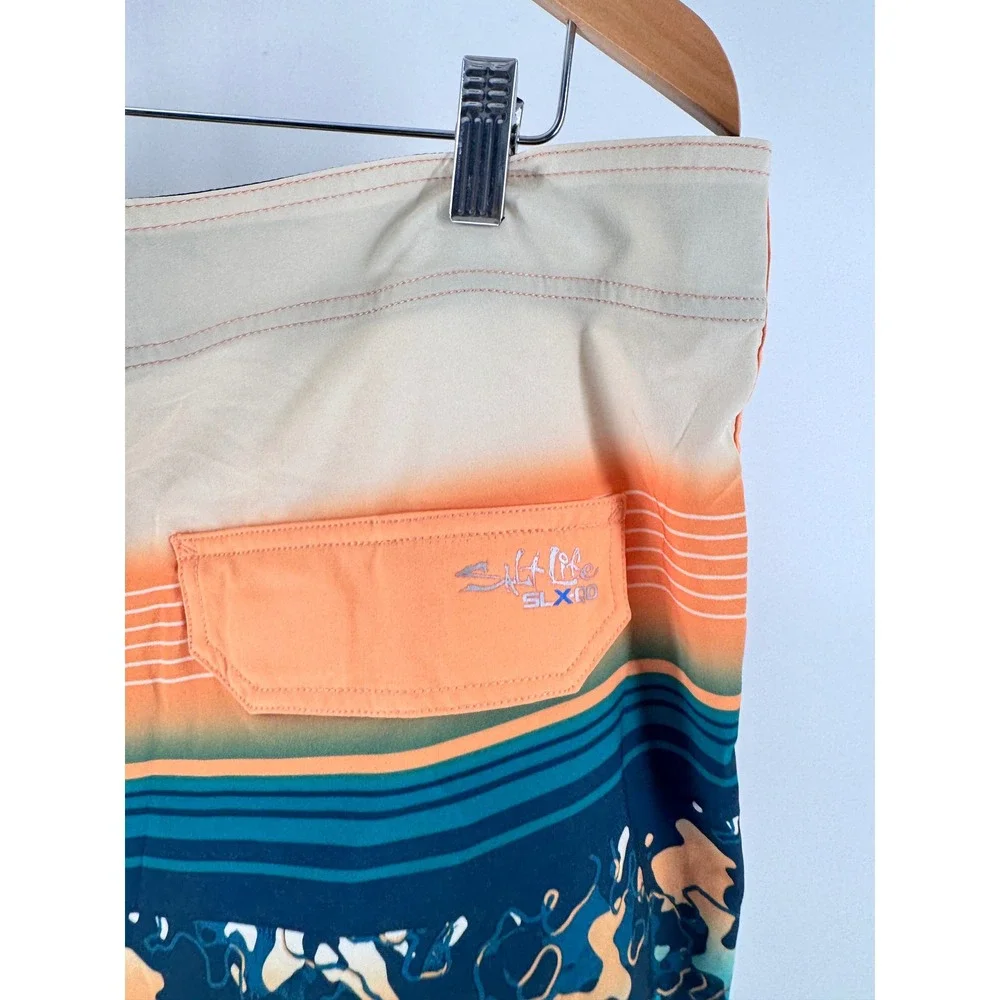 Salt Life Vapor Stretch Board Shorts Mens‎ 38 Orange Blue SLX QD Camo Swim